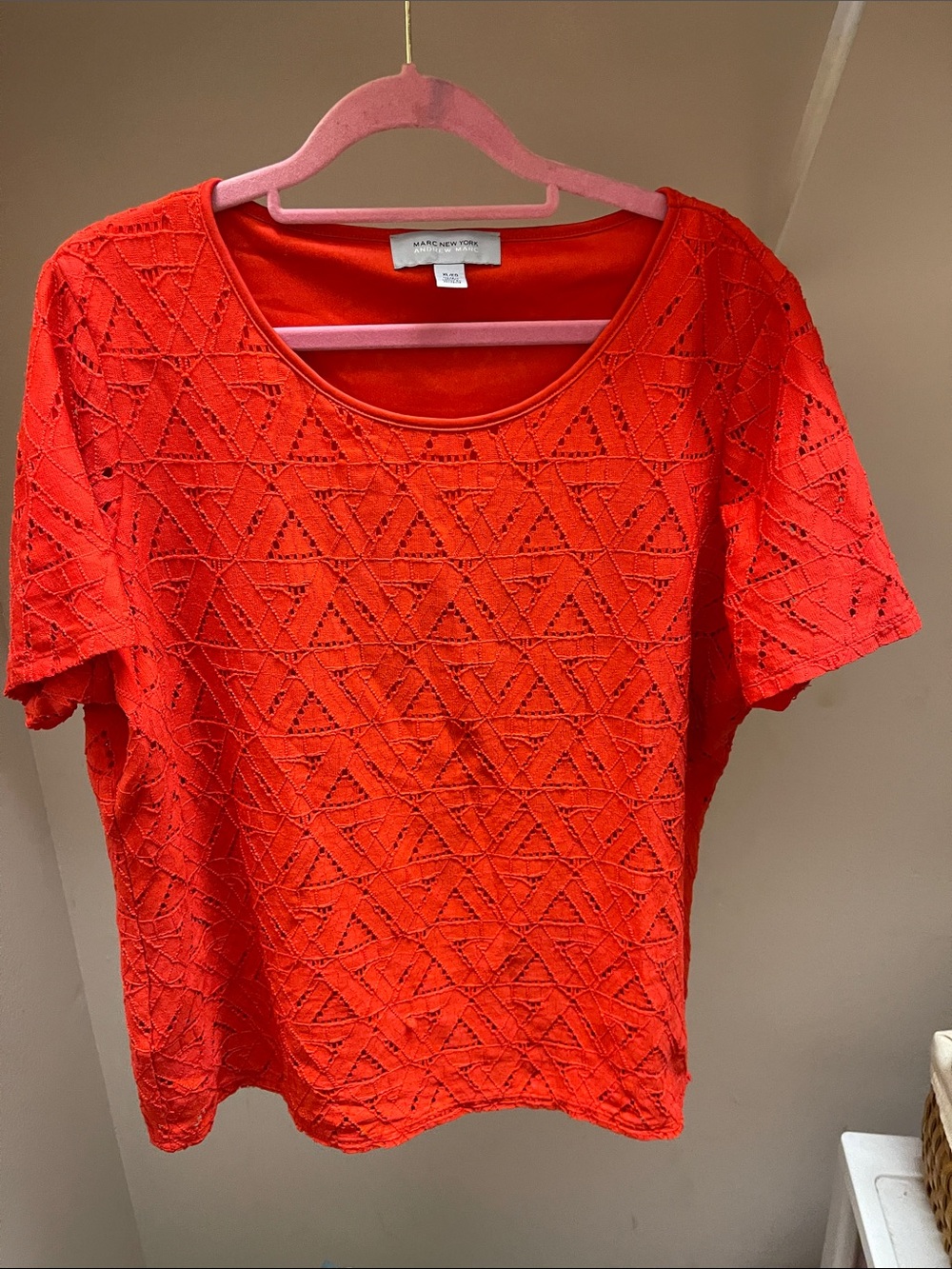 Marc New York Red Short Sleeve Lace-Style Tee